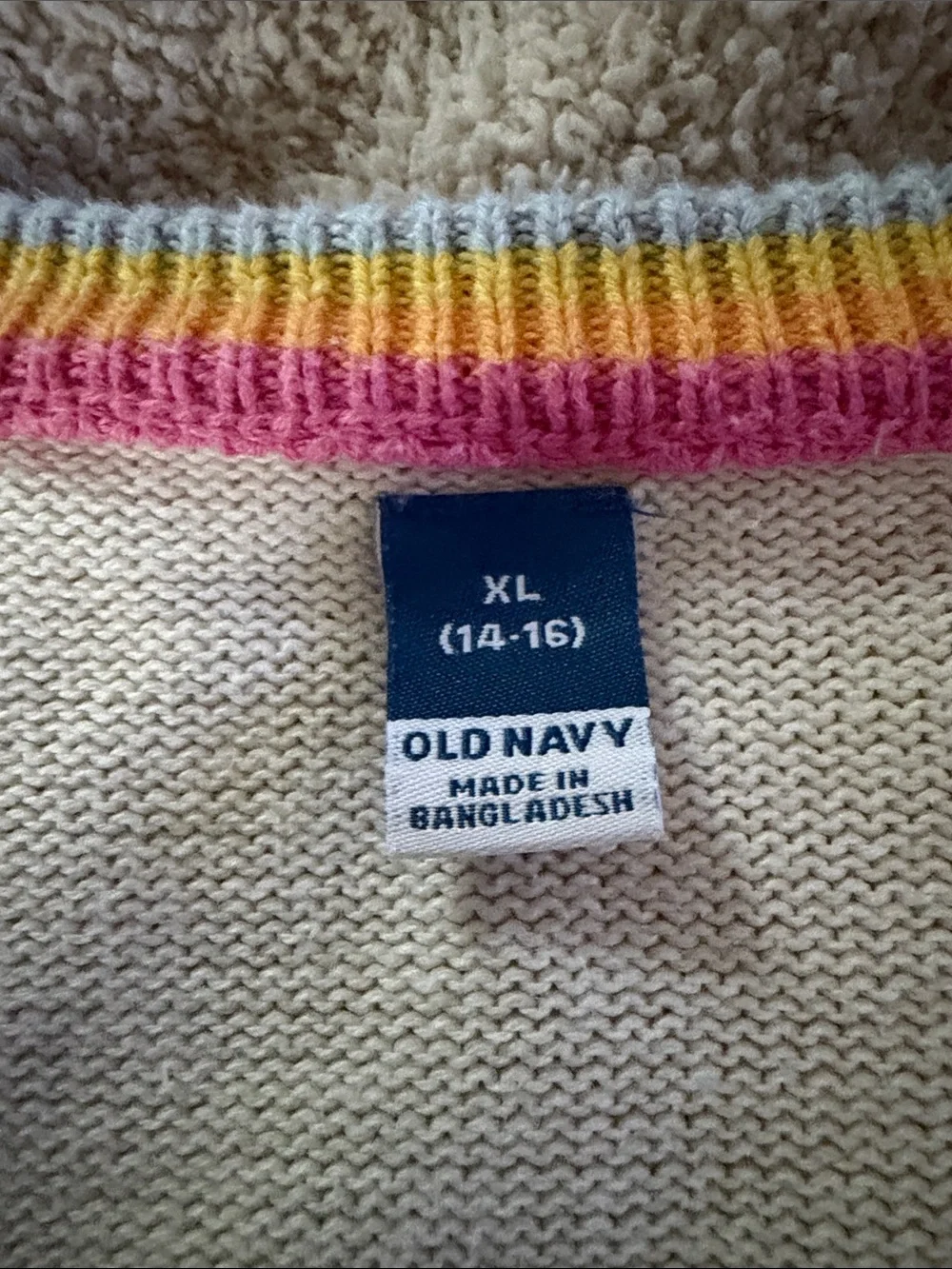 GAP Cream Cardigan with Rainbow Trim and Colorful Embroidered Accents